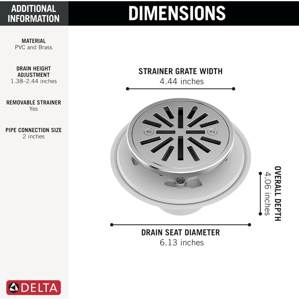 Delta Chrome Round Shower Drain with Slotted Grate